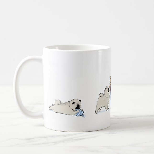 Keeshond Puppies Christmas | Cute Keesie Holiday Coffee Mug (Left)