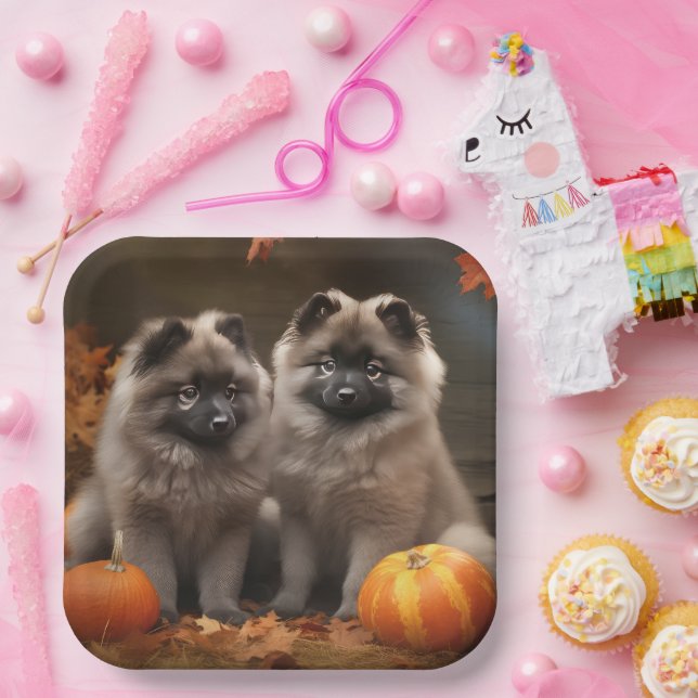 Keeshond Puppy Autumn Delight Pumpkin Paper Plate (Party)