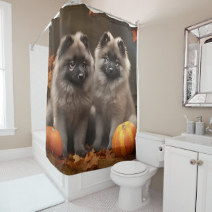 Keeshond Puppy Autumn Delight Pumpkin Shower Curtain