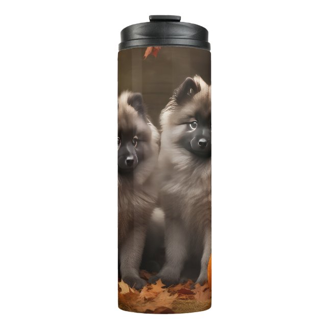 Keeshond Puppy Autumn Delight Pumpkin Thermal Tumbler (Front)