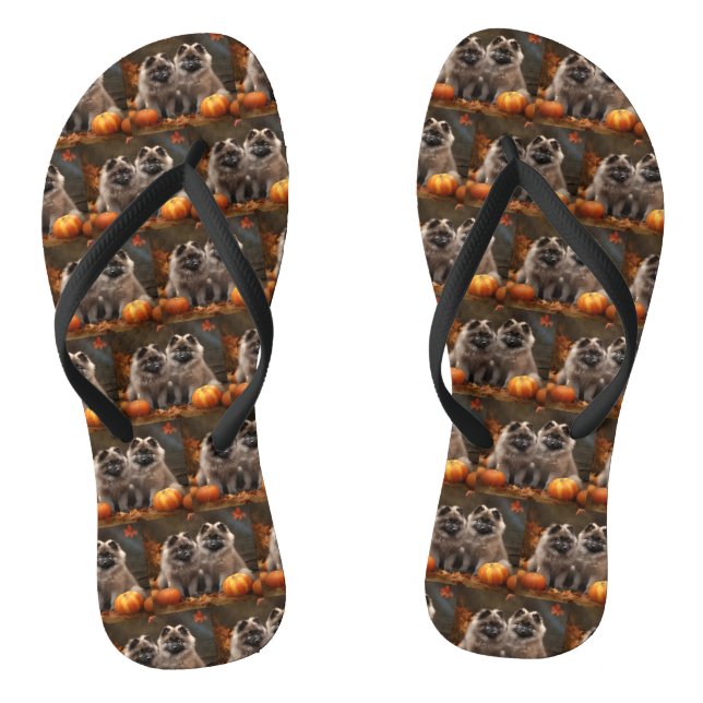 Keeshond Puppy Autumn Delight Pumpkin Thongs (Footbed)