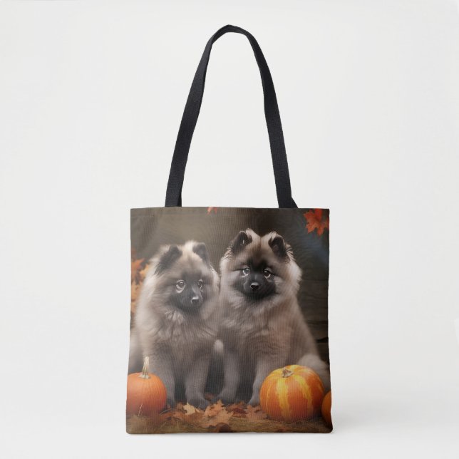 Keeshond Puppy Autumn Delight Pumpkin Tote Bag (Front)