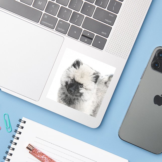 Keeshond Puppy Drawing - Cute Original Dog Art (Laptop w/ iPhone)