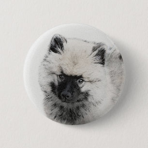 Keeshond Puppy Drawing - Cute Original Dog Art 6 Cm Round Badge