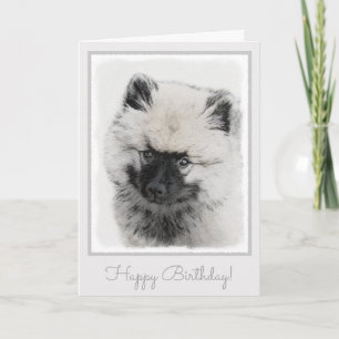 Keeshond Puppy Drawing - Cute Original Dog Art Card