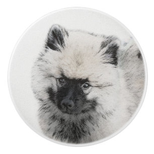 Keeshond Puppy Drawing - Cute Original Dog Art Ceramic Knob