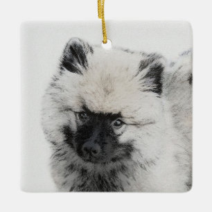 Keeshond Puppy Drawing - Cute Original Dog Art Ceramic Ornament