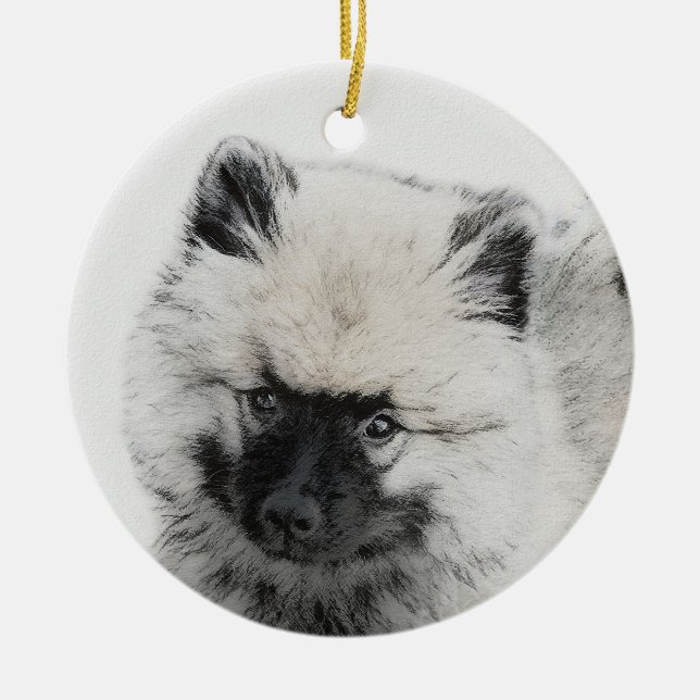 Keeshond Puppy Drawing - Cute Original Dog Art Ceramic Ornament (Front)