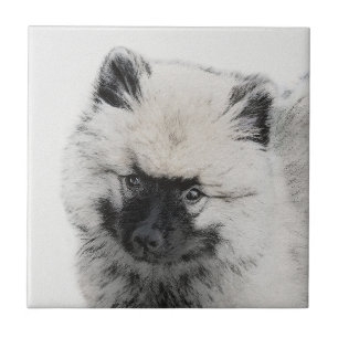 Keeshond Puppy Drawing - Cute Original Dog Art Ceramic Tile