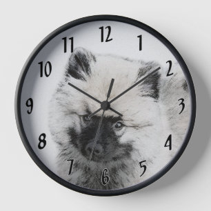 Keeshond Puppy Drawing - Cute Original Dog Art Clock