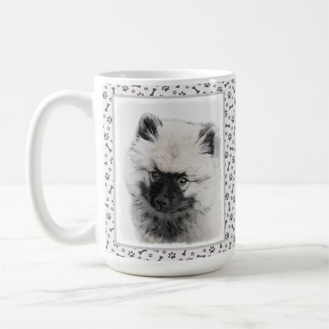 Keeshond Puppy Drawing - Cute Original Dog Art Coffee Mug (Left)