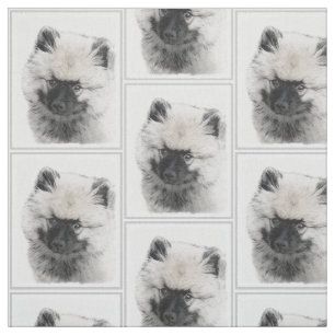 Keeshond Puppy Drawing - Cute Original Dog Art Fabric