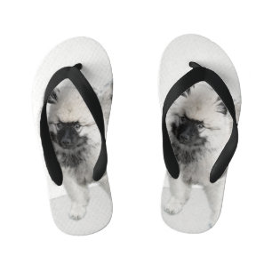 Keeshond Puppy Drawing - Cute Original Dog Art Kid's Thongs