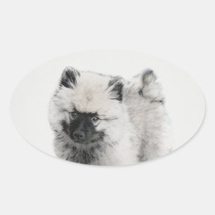 Keeshond Puppy Drawing - Cute Original Dog Art Oval Sticker