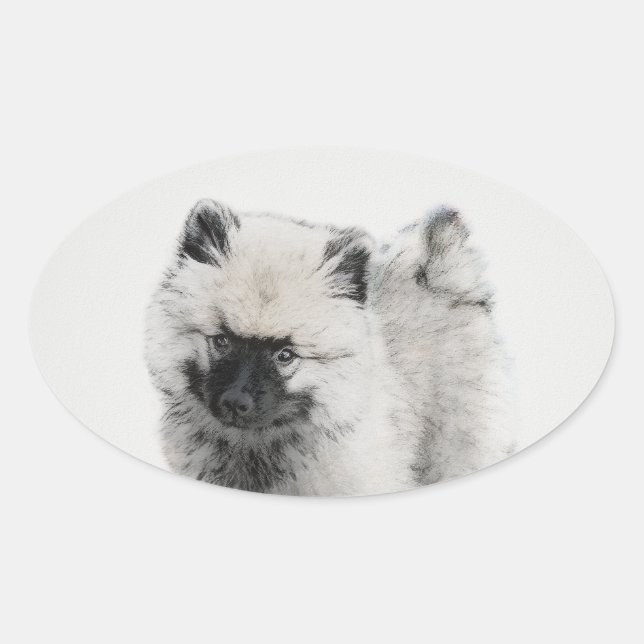 Keeshond Puppy Drawing - Cute Original Dog Art Oval Sticker (Front)