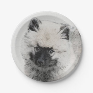Keeshond Puppy Drawing - Cute Original Dog Art Paper Plate