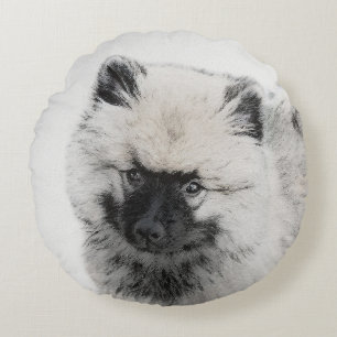 Keeshond Puppy Drawing - Cute Original Dog Art Round Cushion