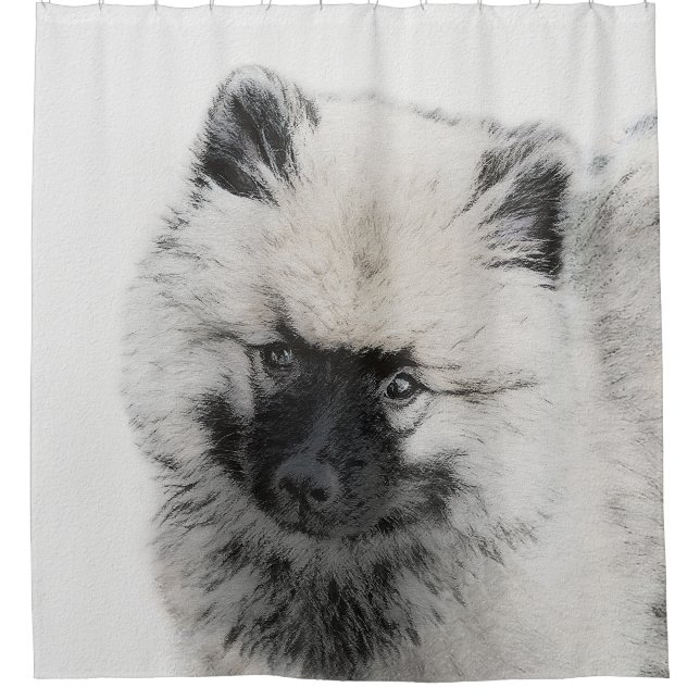 Keeshond Puppy Drawing - Cute Original Dog Art Shower Curtain (Front)