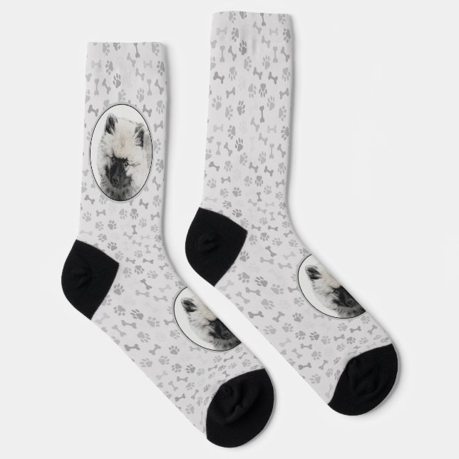 Keeshond Puppy Drawing - Cute Original Dog Art Socks (Right)