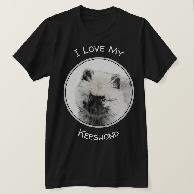 Keeshond Puppy Drawing - Cute Original Dog Art T-Shirt (Design Front)