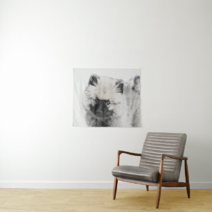 Keeshond Puppy Drawing - Cute Original Dog Art Tapestry