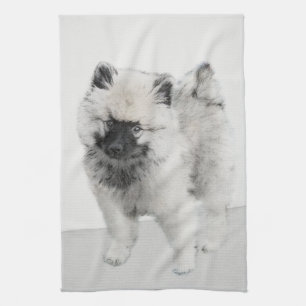 Keeshond Puppy Drawing - Cute Original Dog Art Tea Towel