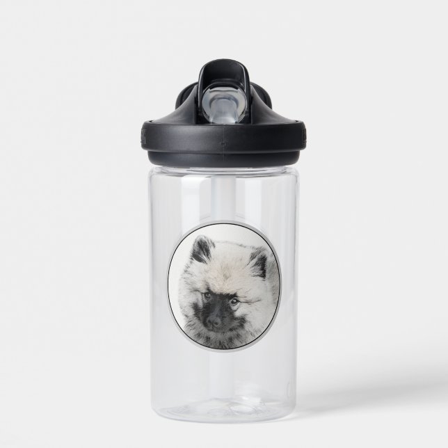 Keeshond Puppy Drawing - Cute Original Dog Art Water Bottle (Front)