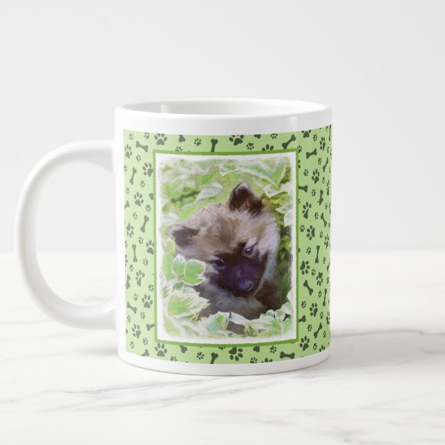 Keeshond Puppy in the Garden Painting Original Art Large Coffee Mug (Left)