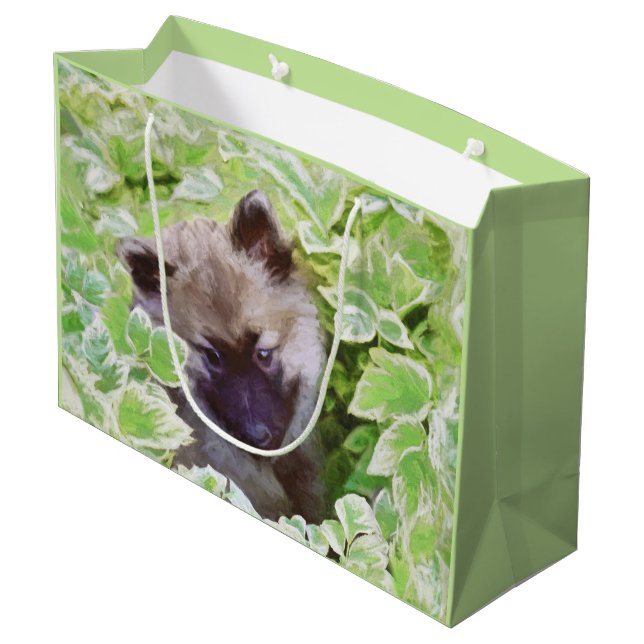 Keeshond Puppy in the Garden Painting Original Art Large Gift Bag (Back Angled)
