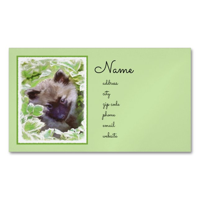 Keeshond Puppy in the Garden Painting Original Art Magnetic Business Card (Front)