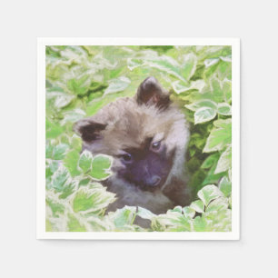 Keeshond Puppy in the Garden Painting Original Art Napkin