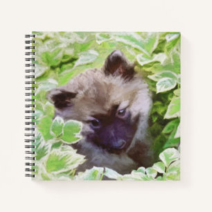 Keeshond Puppy in the Garden Painting Original Art Notebook