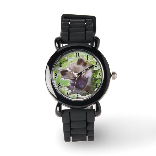 Keeshond Puppy in the Garden Painting Original Art Watch (Front)