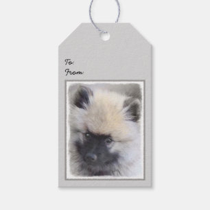 Keeshond Puppy Painting - Cute Original Dog Art Gift Tags