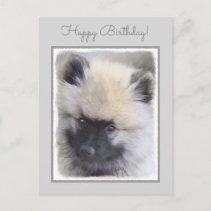 Keeshond Puppy Painting - Cute Original Dog Art Postcard