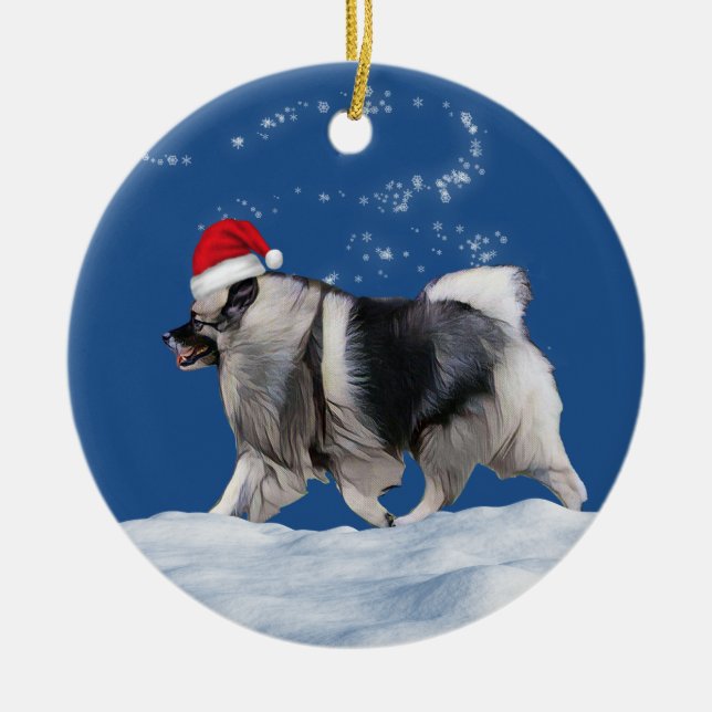 Keeshond Santa Christmas Ceramic Ornament (Front)
