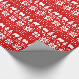Keeshond Silhouettes Christmas Sweater Pattern Red Wrapping Paper