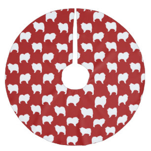 Keeshond Silhouettes Pattern Red Brushed Polyester Tree Skirt