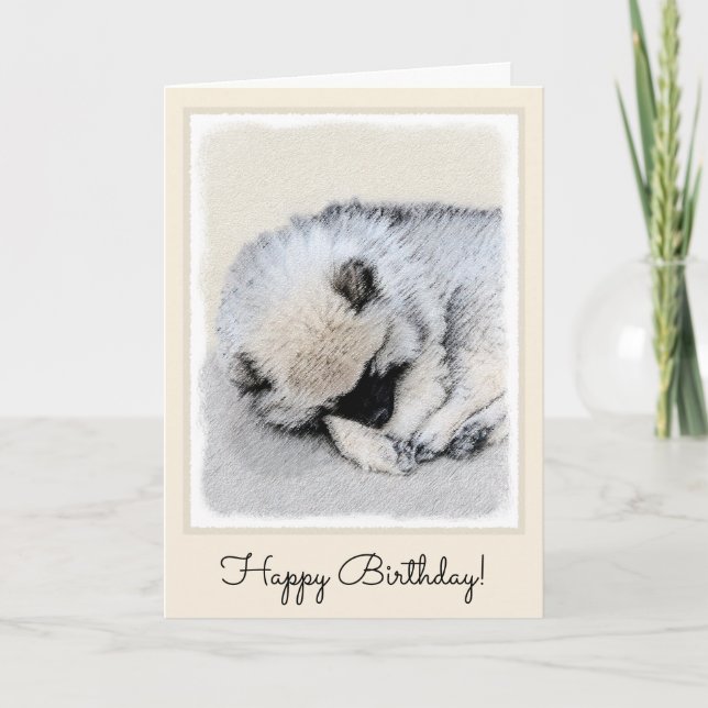 Keeshond Sleeping Puppy Painting - Original Dog Ar Card (Front)