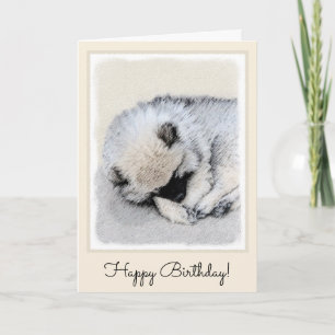 Keeshond Sleeping Puppy Painting - Original Dog Ar Card