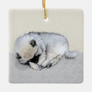 Keeshond Sleeping Puppy Painting - Original Dog Ar Ceramic Ornament