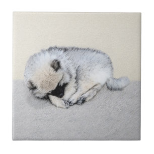 Keeshond Sleeping Puppy Painting - Original Dog Ar Ceramic Tile