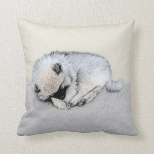 Keeshond Sleeping Puppy Painting - Original Dog Ar Cushion