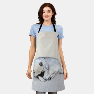 Keeshond Sleeping Puppy Painting Original Dog Art Apron