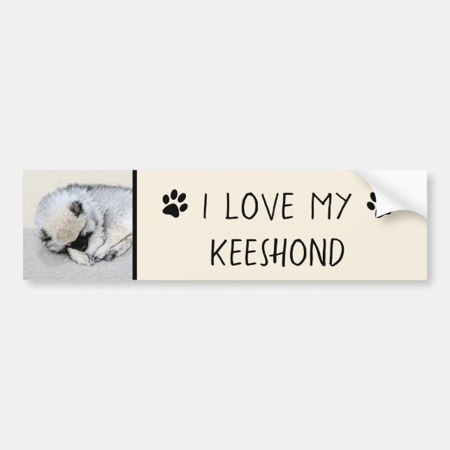 Keeshond Sleeping Puppy Painting Original Dog Art Bumper Sticker (Front)