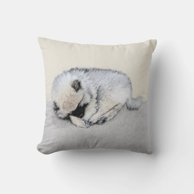 Keeshond Sleeping Puppy Painting Original Dog Art Cushion (Front)