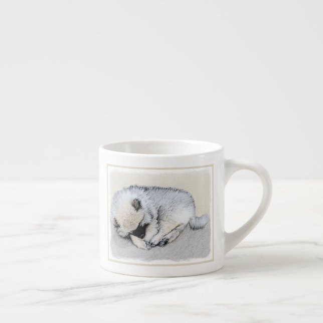 Keeshond Sleeping Puppy Painting Original Dog Art Espresso Cup (Right)