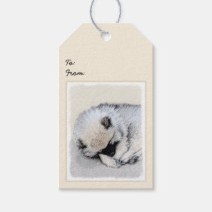 Keeshond Sleeping Puppy Painting Original Dog Art Gift Tags