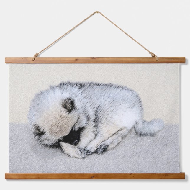 Keeshond Sleeping Puppy Painting Original Dog Art Hanging Tapestry (Front)