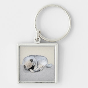 Keeshond Sleeping Puppy Painting Original Dog Art Key Ring